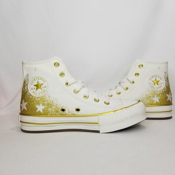 Converse Women's CTAS Eva Lift Hi Tops Size 6.5 White/Gold NWT - Picture 3 of 10